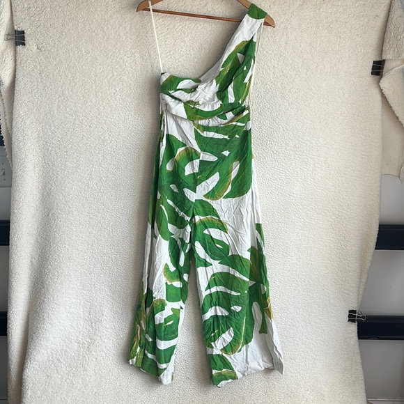 Farm Rio White Monstera One Shoulder Jumpsuit Womens Medium - Picture 2 of 12